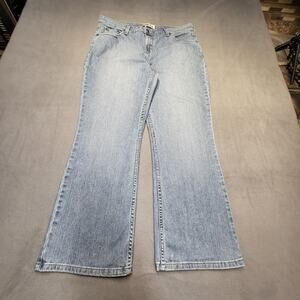 Levis Signature Jeans Womens 14 Blue Mid Rise Boot Cut Distressed Stretch Denim